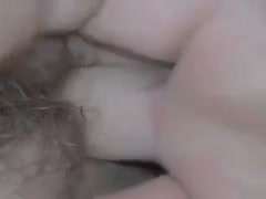 I'm playing with my European filthy wife's unshaven, white snatch.
